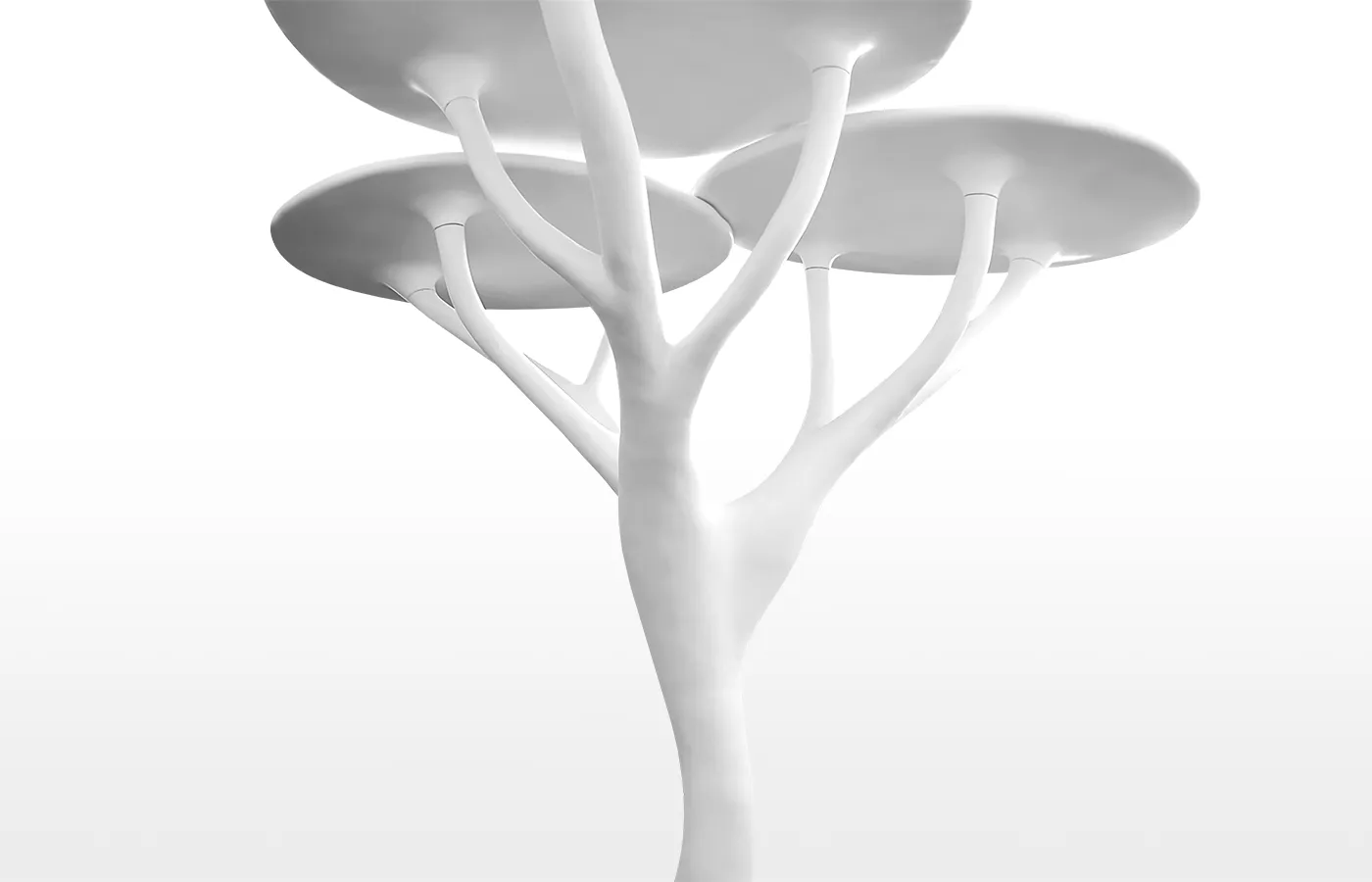 Detailed view of the top of the Acacia sculptural lamp in white finish