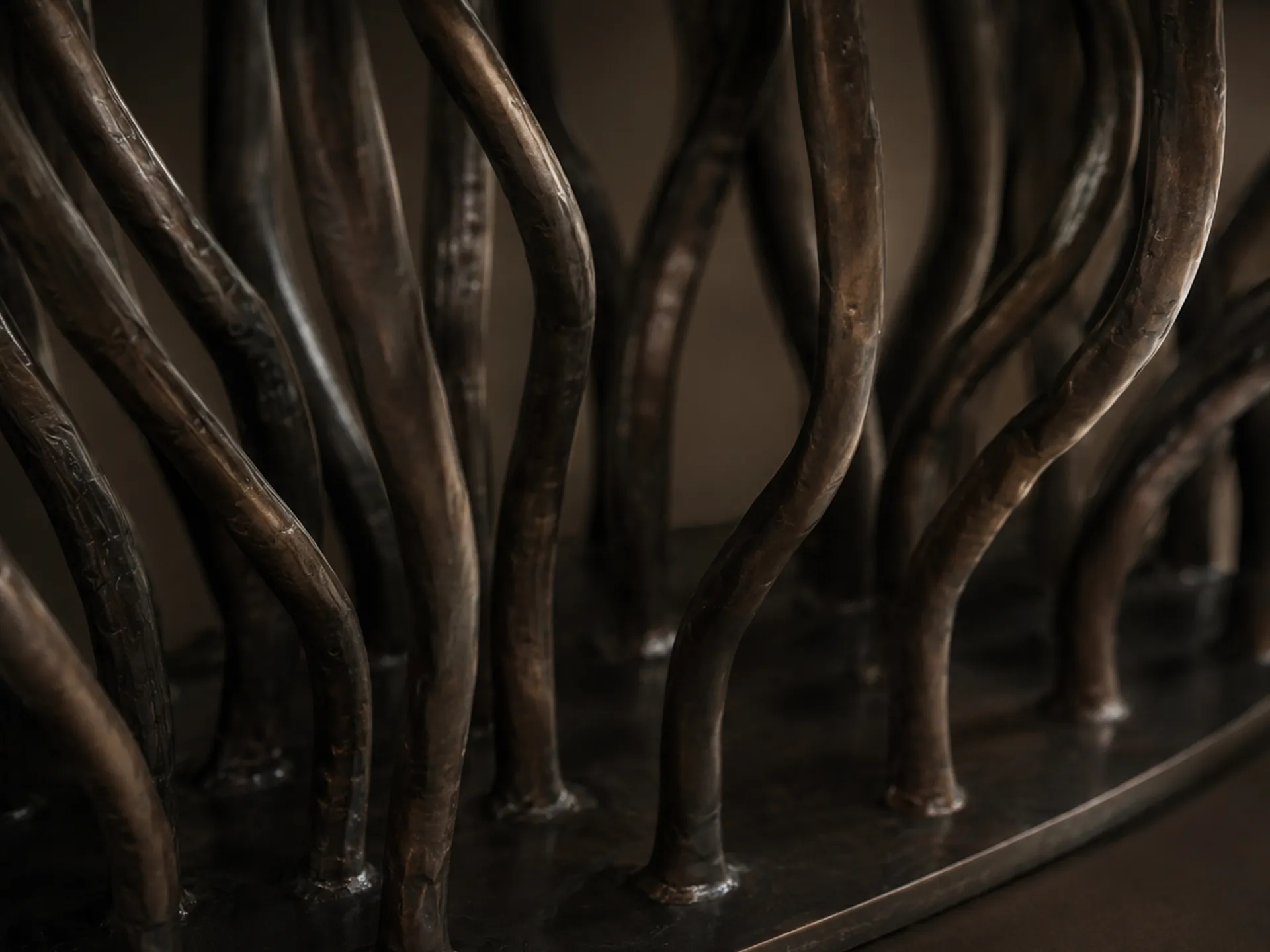 Close-up of the Allana dining table top in herringbone walnut