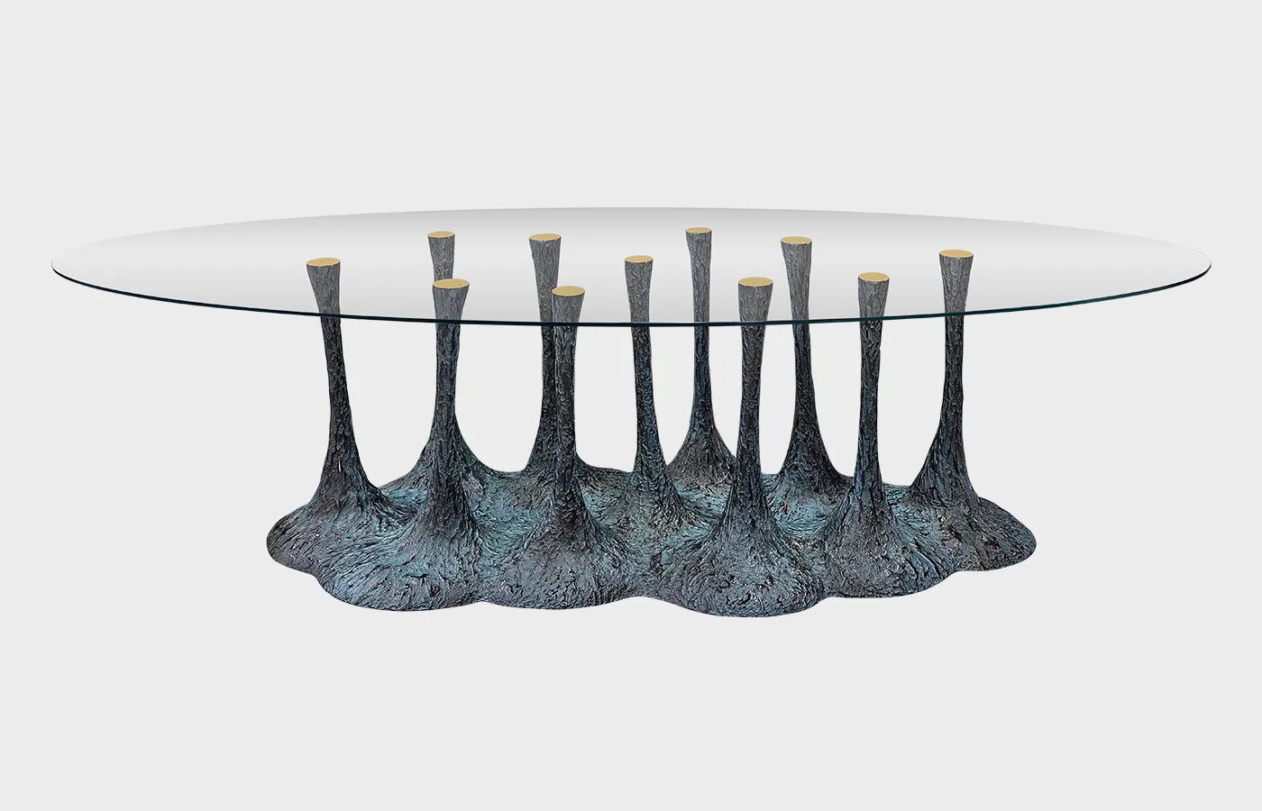 Amazonia dining table in textured green and glass top