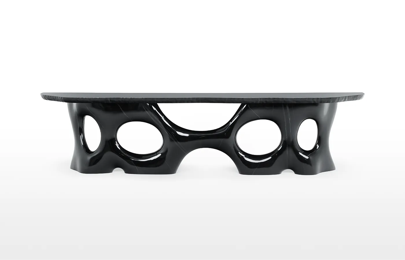 Cosmic console in high-gloss black and white marbled finish