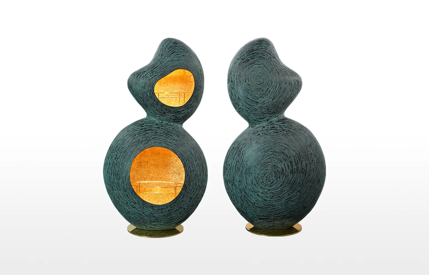 Front and back of Douro bar in textured green finish and interior in textured gold leaf