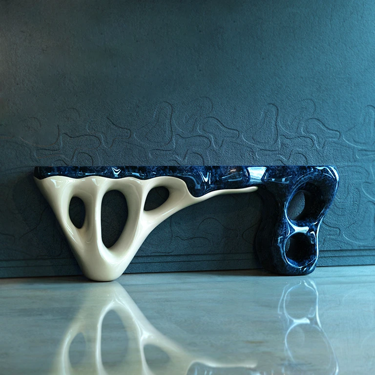 Consola Elements em branco e marmorizado azul