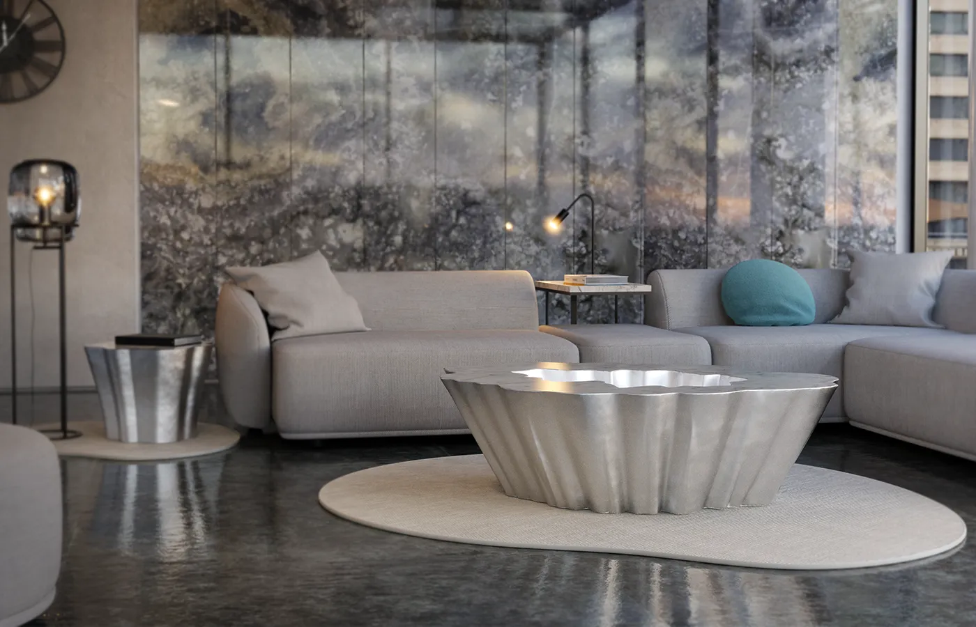 Living room setting with Gaia coffee table in silver