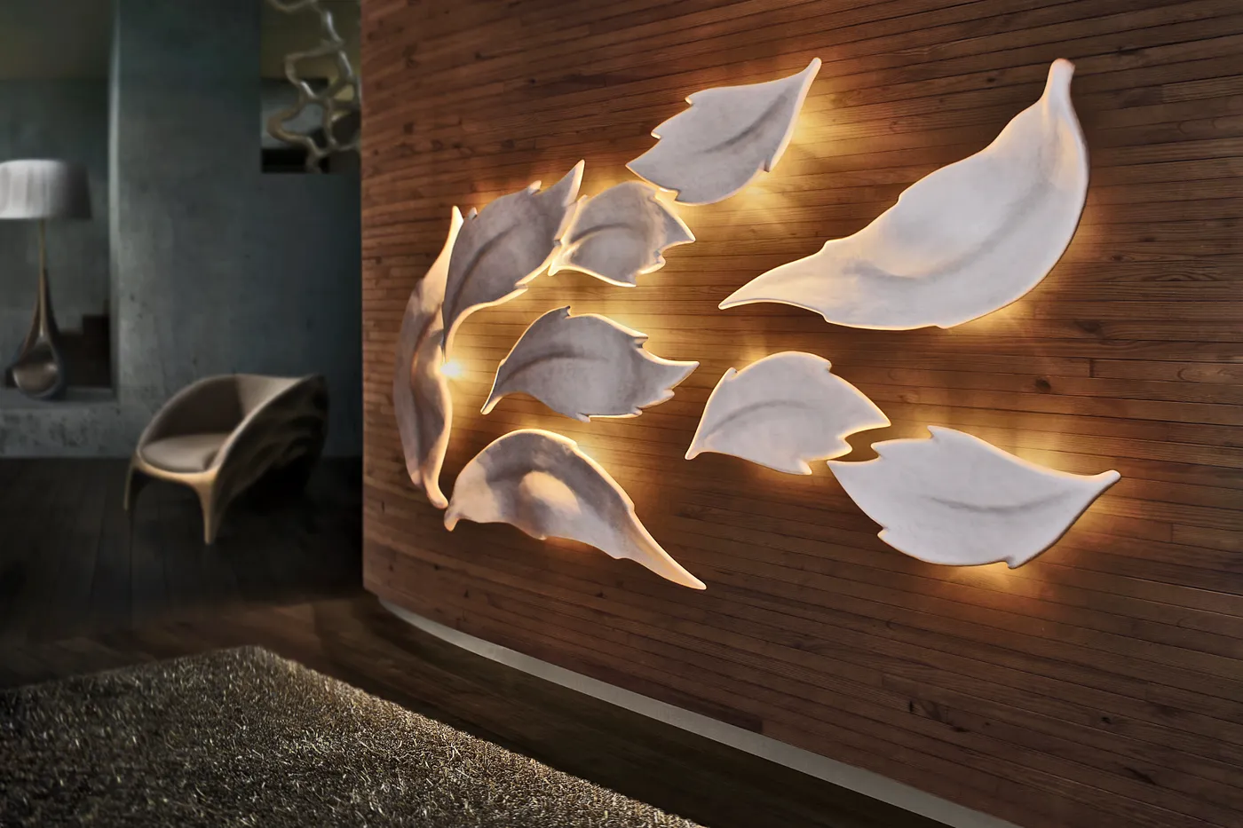 Entrance hall featuring Leaf lightning panels in white and LED lighting