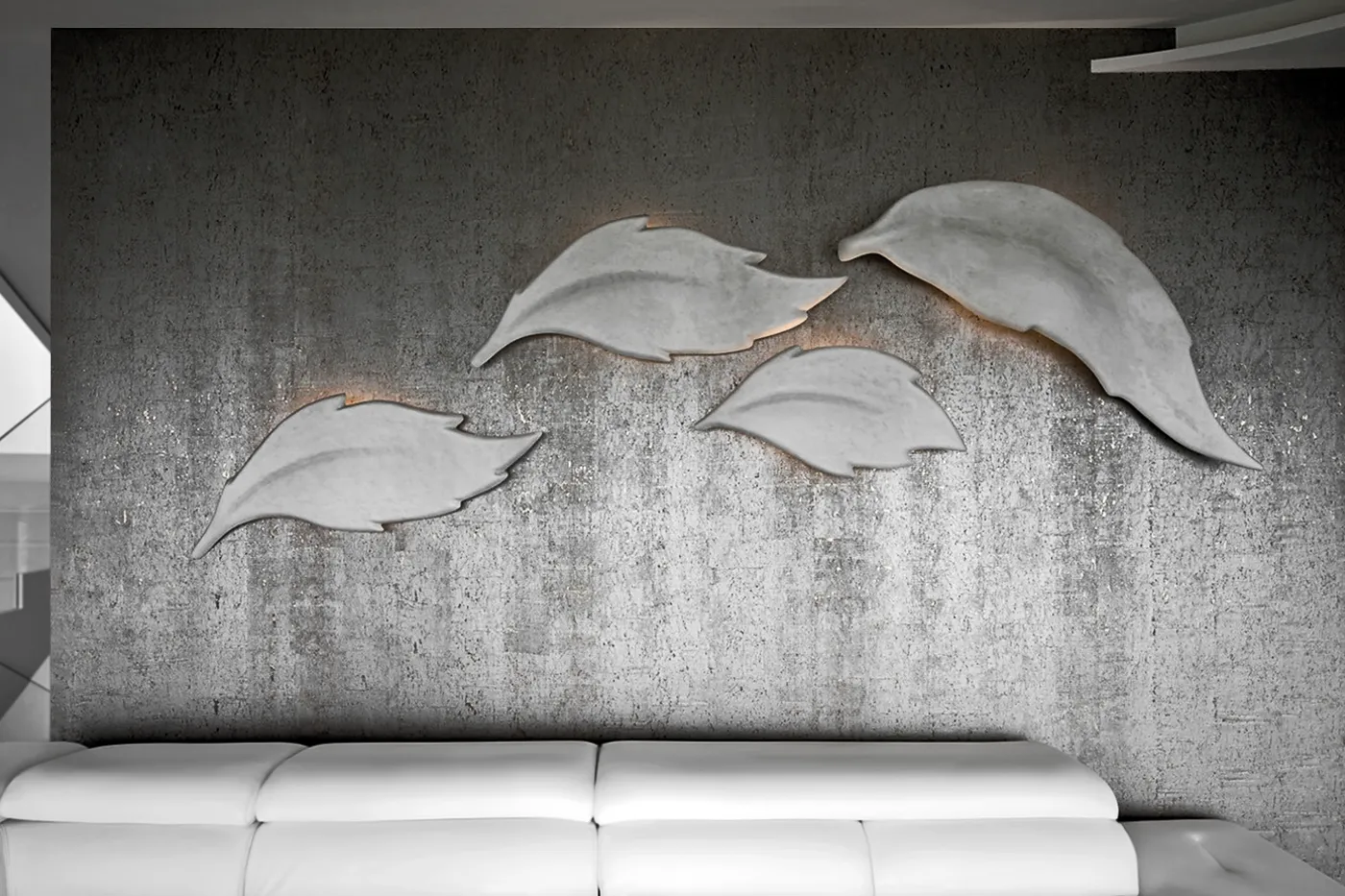 Living room featuring Leaf lightning panels in white and LED lighting