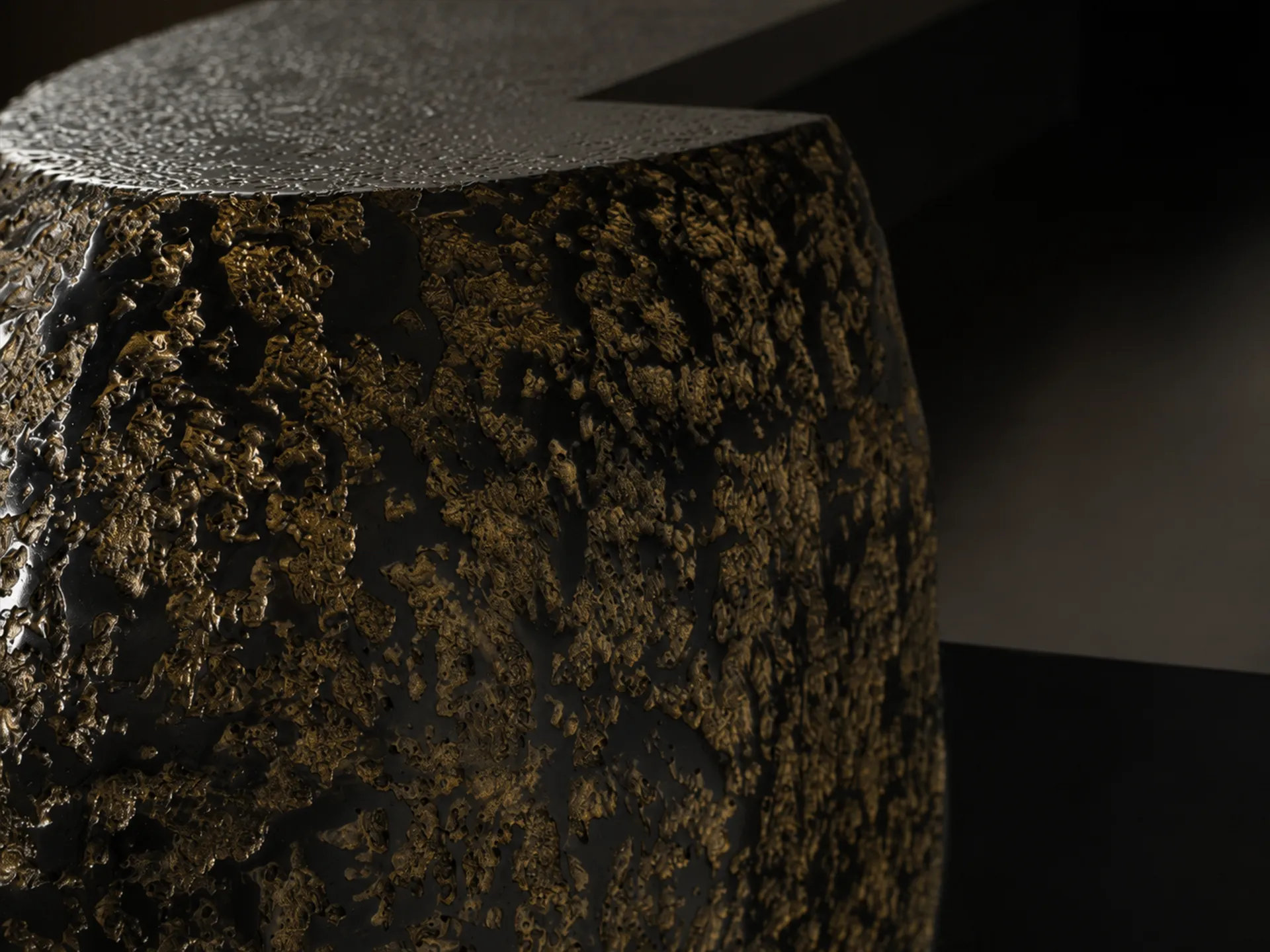 Close-up view of the texture of the Midas counter, featuring a black and gold effect
