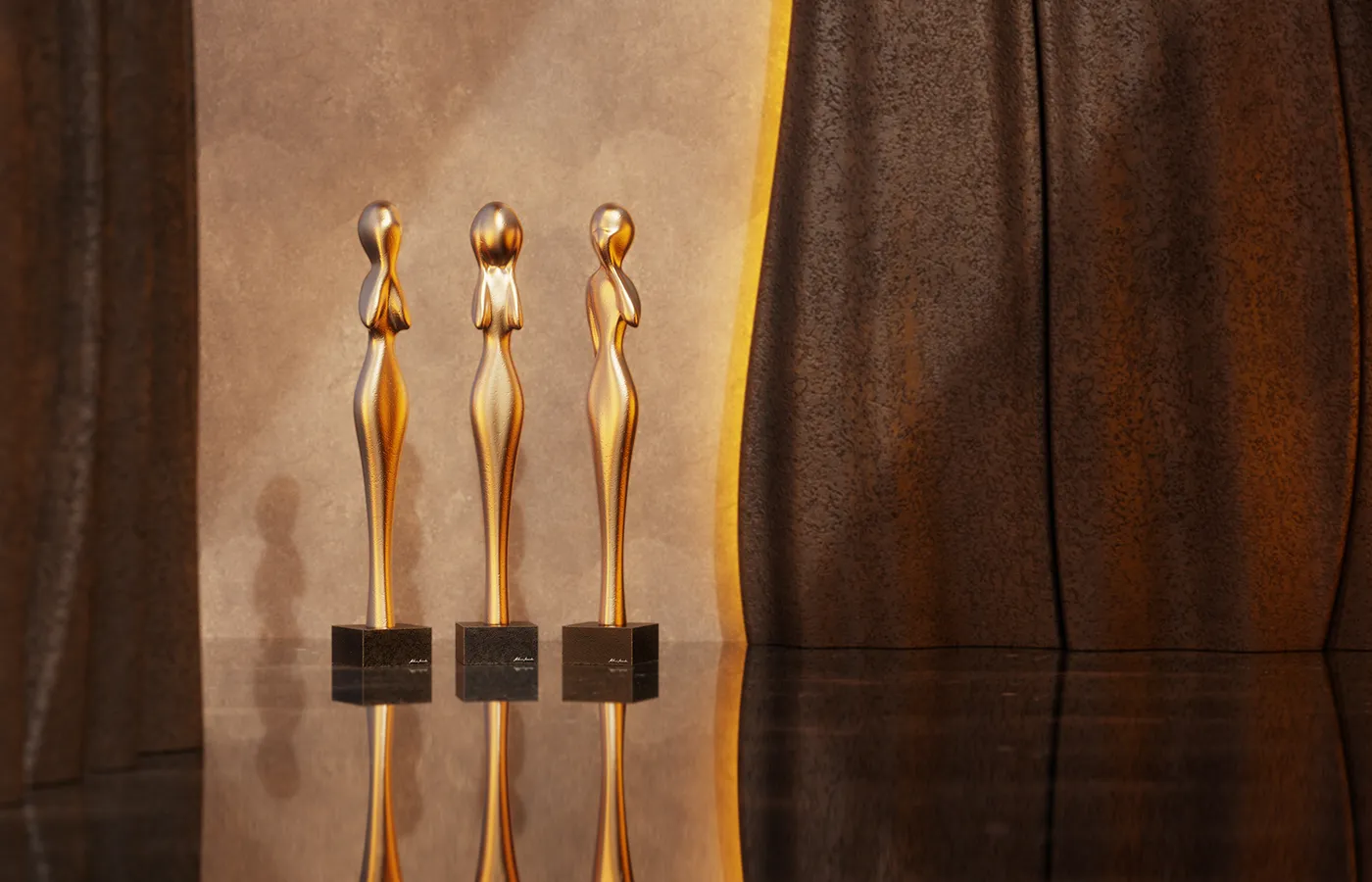 Hotel lobby with Wisdom sculpture set in gold color