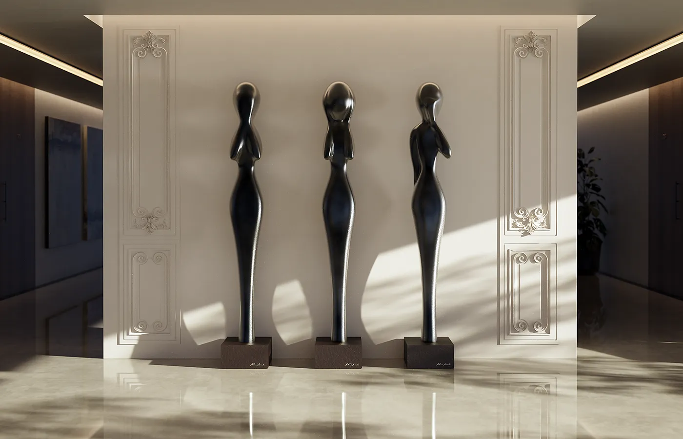 Conjunto “Wisdom” de Albino Miranda, três esculturas contemporâneas inspiradas nos Três Macacos Sábios.