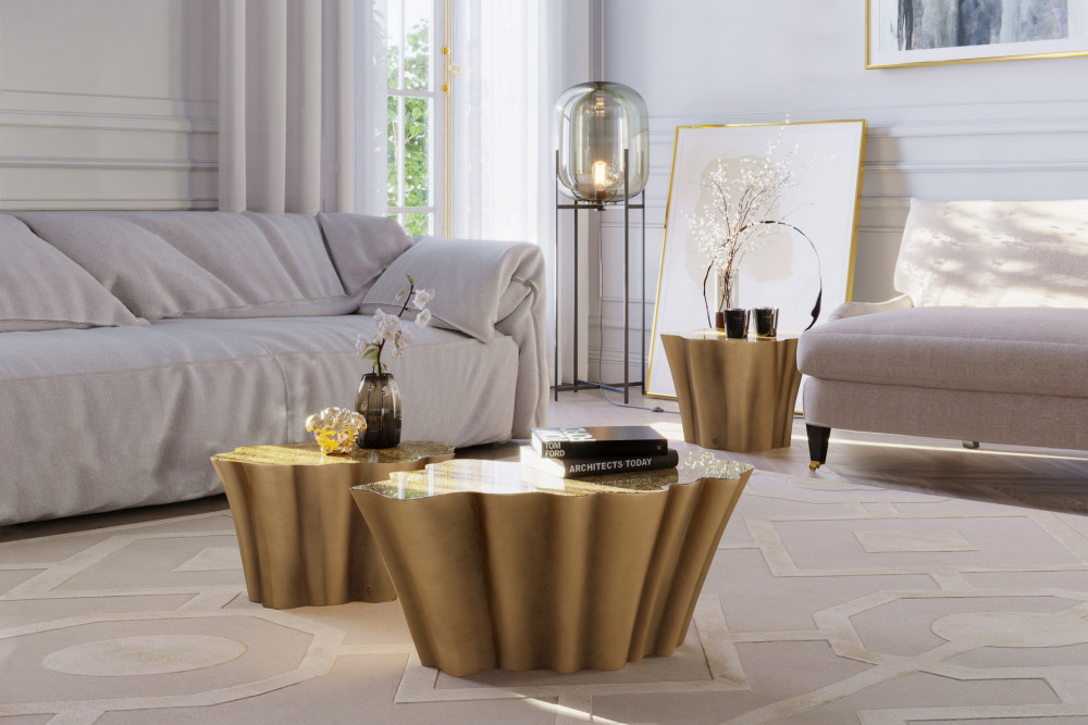 Gaia Set of Coffee Tables with Textured Top