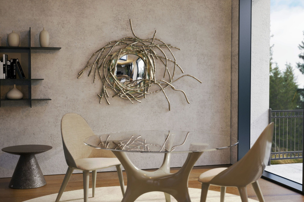 Nest mirror with aged gold color finish