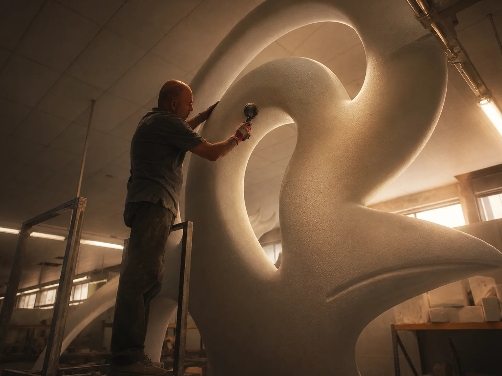 O artista Albino Miranda a esculpir o Galo de Barcelos gigante