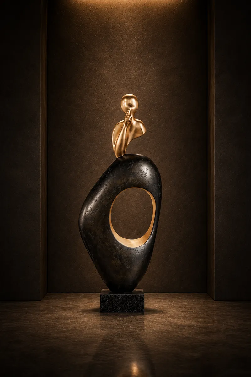 Minimalist museum interior featuring the sculpture Silêncio