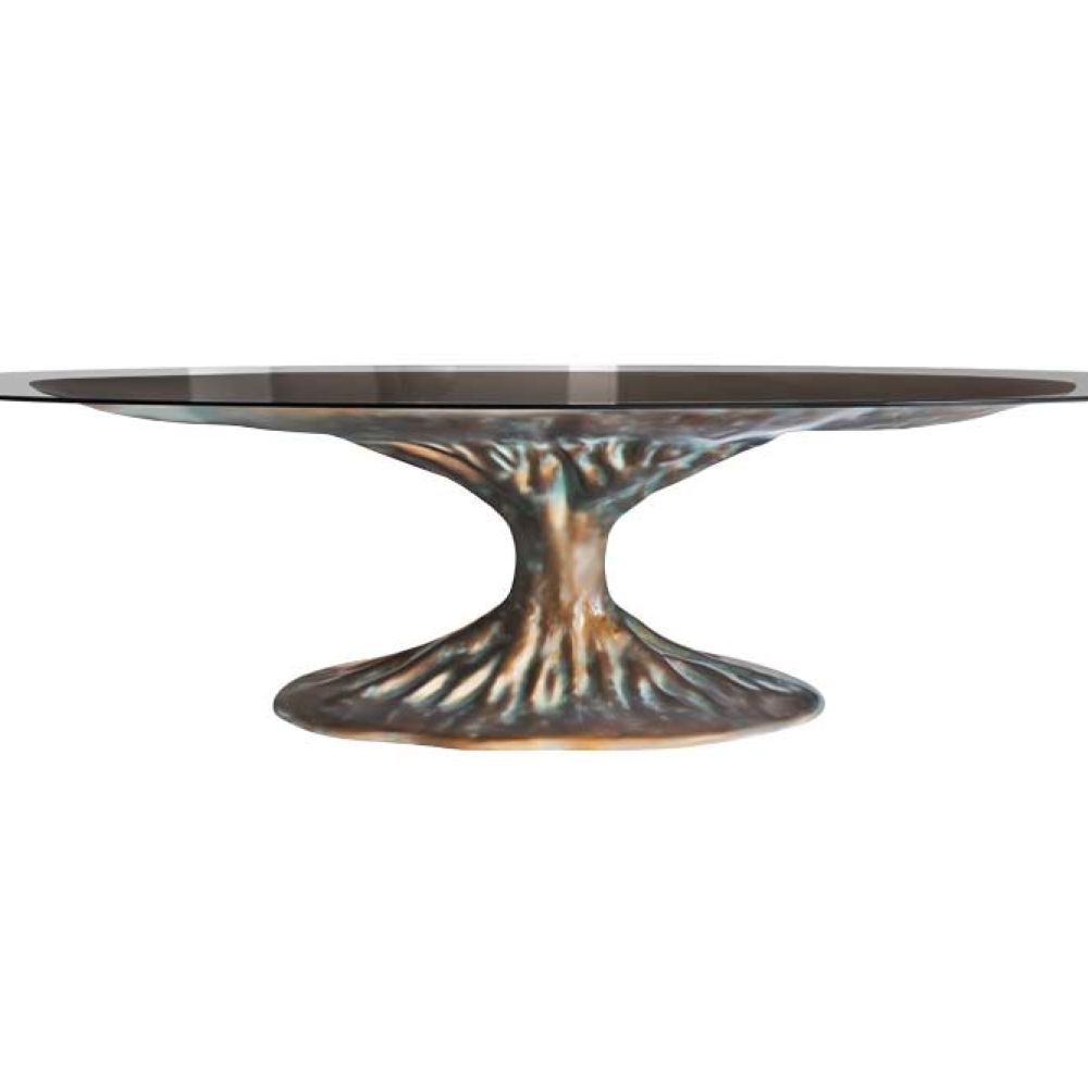 Mesa de jantar Bonsai em cor bronze e tampo em vidro