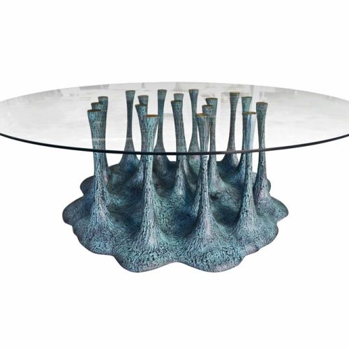 Amazónia dining table with Verdigris finish and glass top